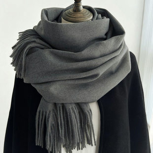 灰色围巾女2025秋冬季新款韩系高级感百搭纯色保暖围脖披肩两用