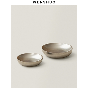 WENSHUO 工业风餐盘 复古304不锈钢双层盘隔热防烫家用菜盘日式