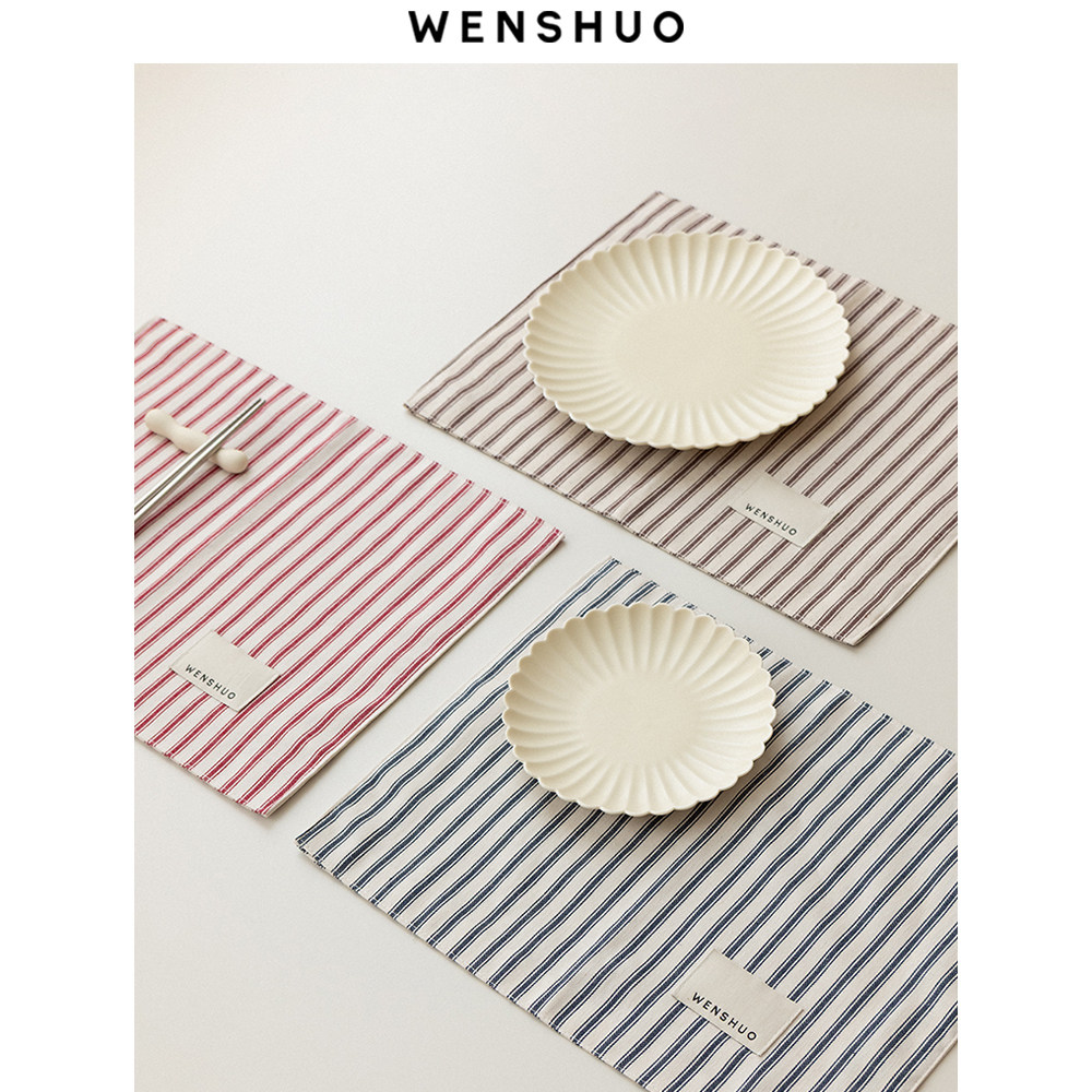 WENSHUO 韩系ins纯棉条纹餐垫经典百搭隔热餐布餐巾垫烘焙盖布