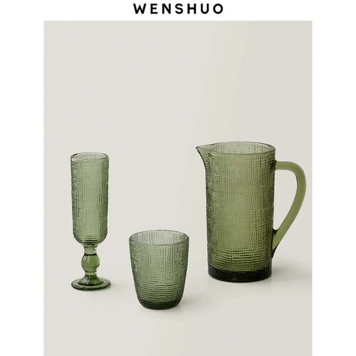 WENSHUO北欧复古绿玻璃高脚杯