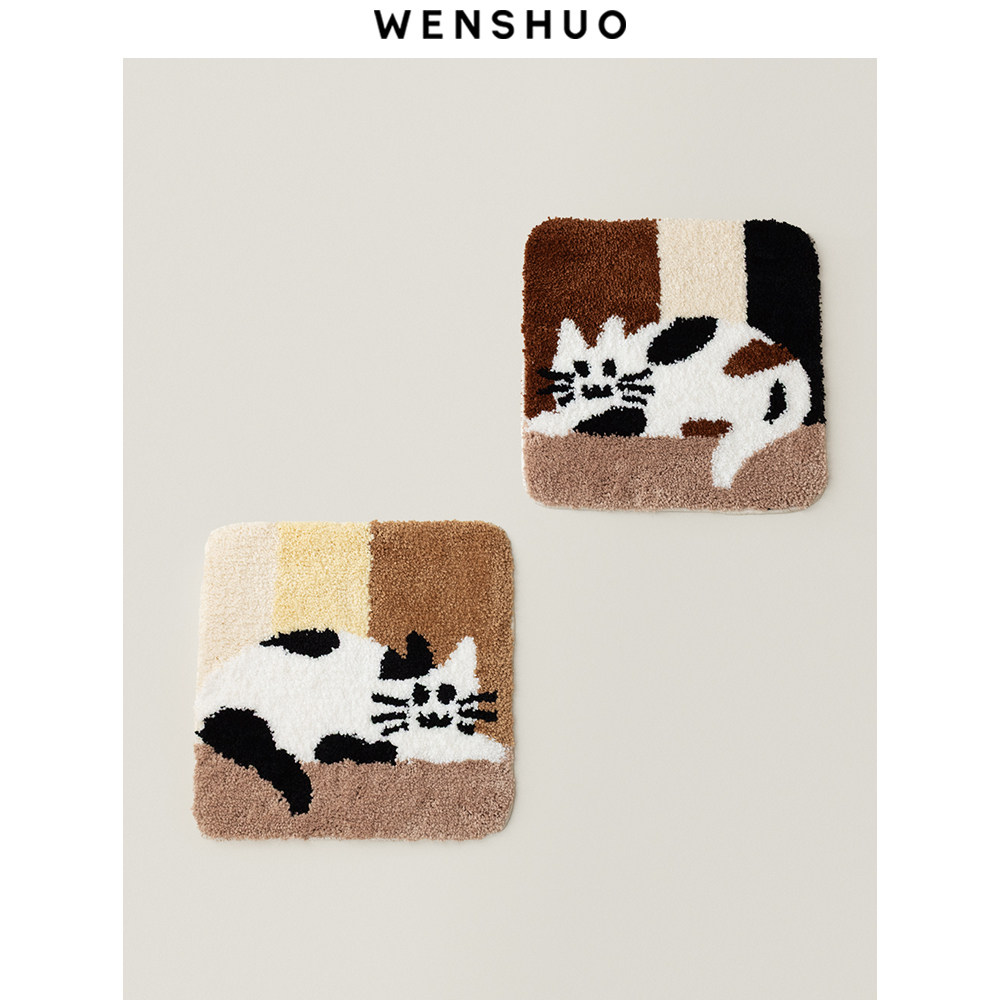 WENSHUO 原创慵懒猫咪簇绒椅垫家用坐垫沙发四季通用防滑防凉地毯,居家布艺,椅垫,淘宝优惠券,粉丝福利购,淘宝优惠卷