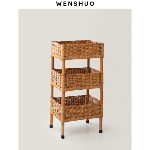 WENSHUO天然手工藤编多层收纳架