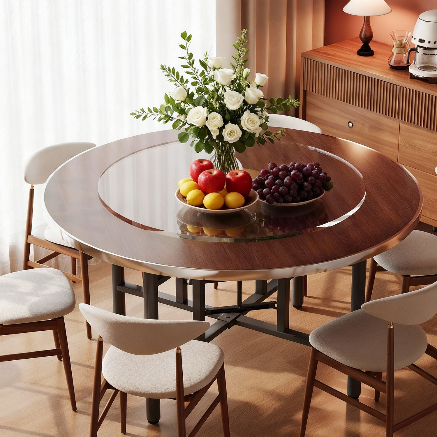 实木餐桌大圆桌家用多人吃饭桌子便携带转盘酒店饭桌婚宴酒席餐桌