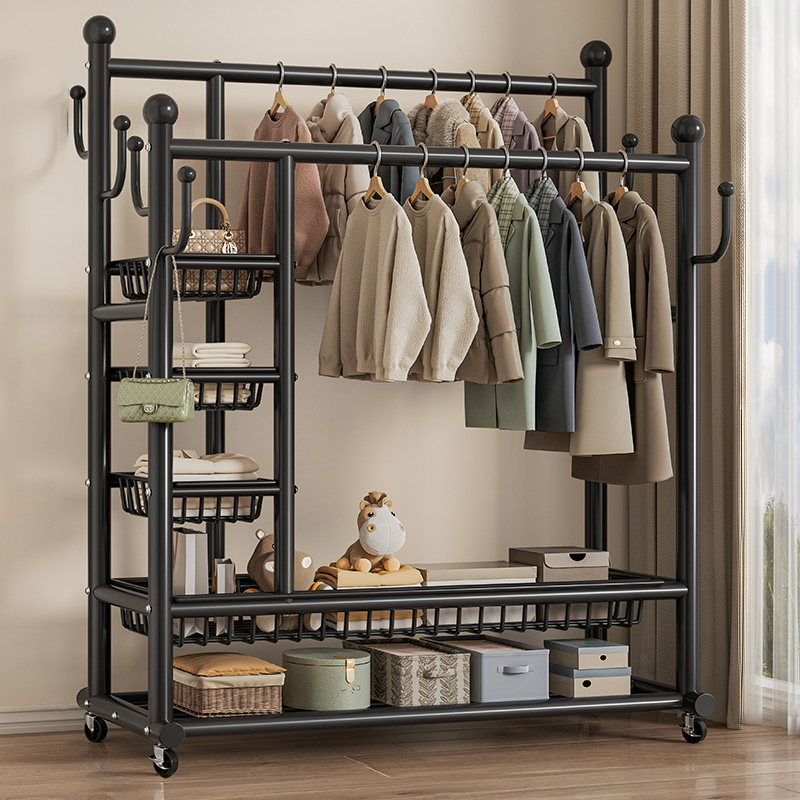 挂衣架落地卧室家用房间室内双杆晾晒衣服架子可移动多功能衣帽架