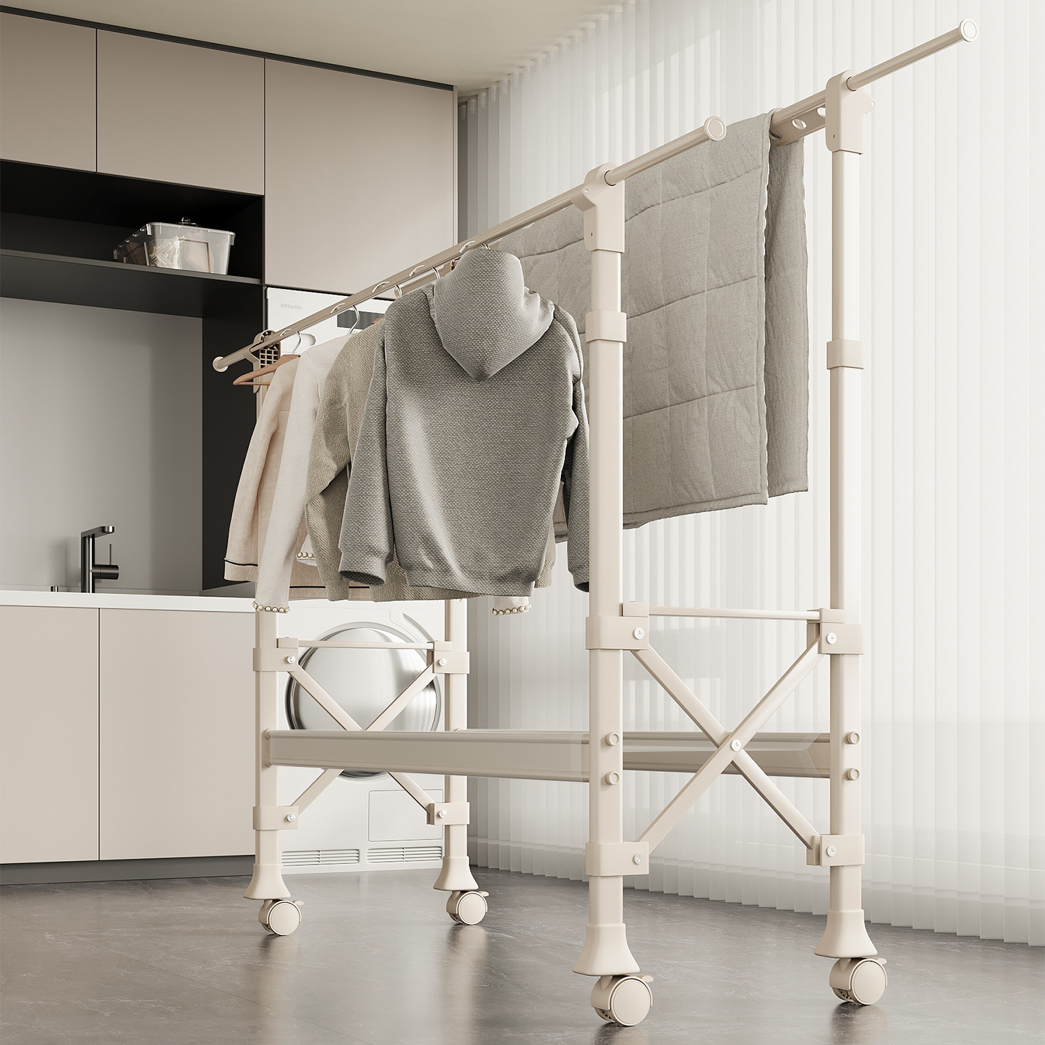 可折叠晾衣架落地加粗加厚可移动阳台家用室内室外露天晒被子神器