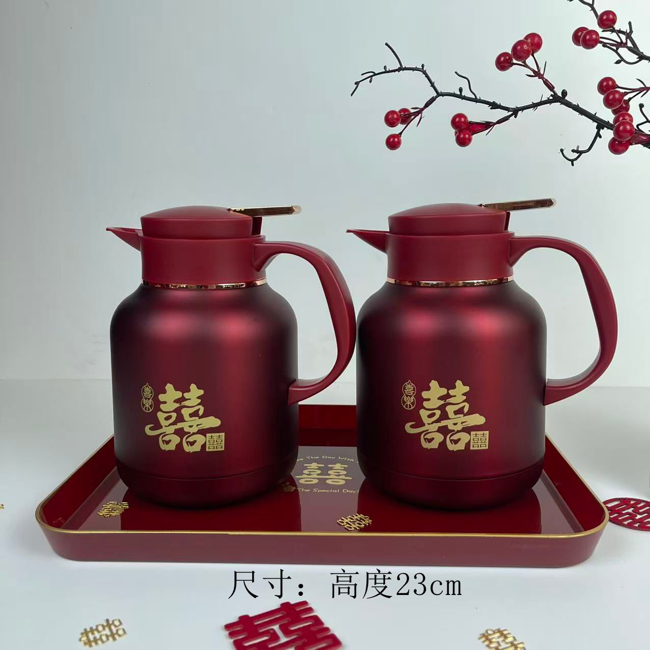 304不锈钢暖壶结婚喜庆红色水壶