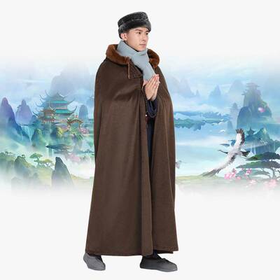 尚远寒冬双层加绒打坐披风御寒斗篷保暖居士禅修披风居士服冬