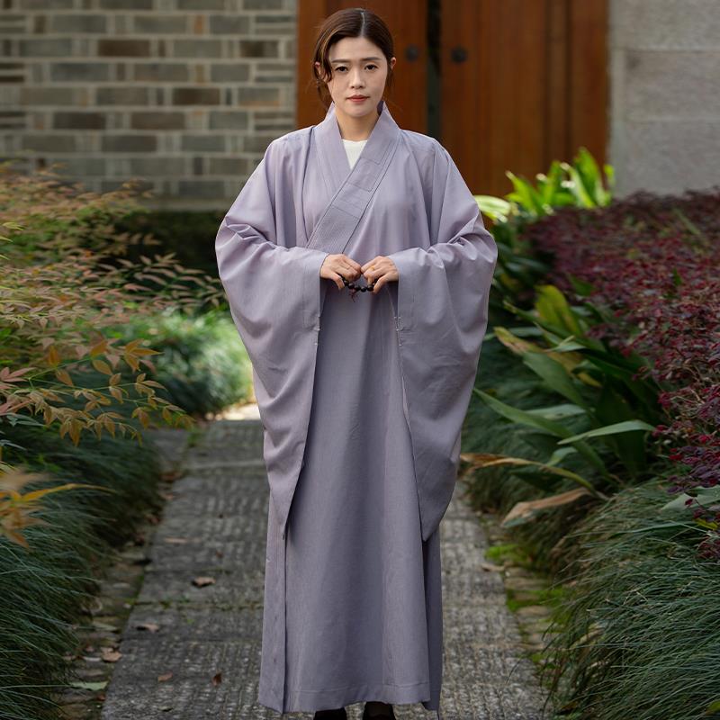 优选海青居士服女款四季海清宽袖皈依服装禅修服白色大红色紫色僧