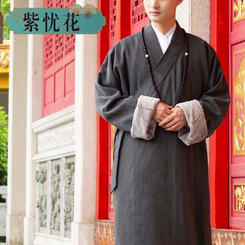 紫忧花毛绒僧服大褂秋冬季男女僧衣短套保暖棉衣僧侣和尚僧袍长褂