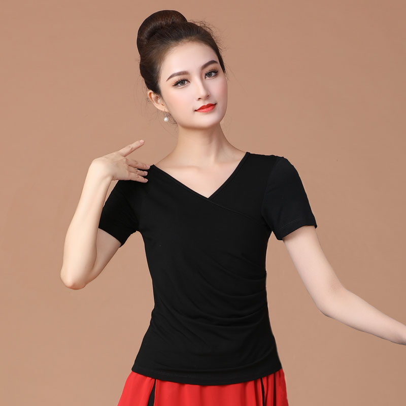 广场舞新款上衣单件莫代尔跳舞舞蹈服中袖三步踩舞衣女半袖舞服