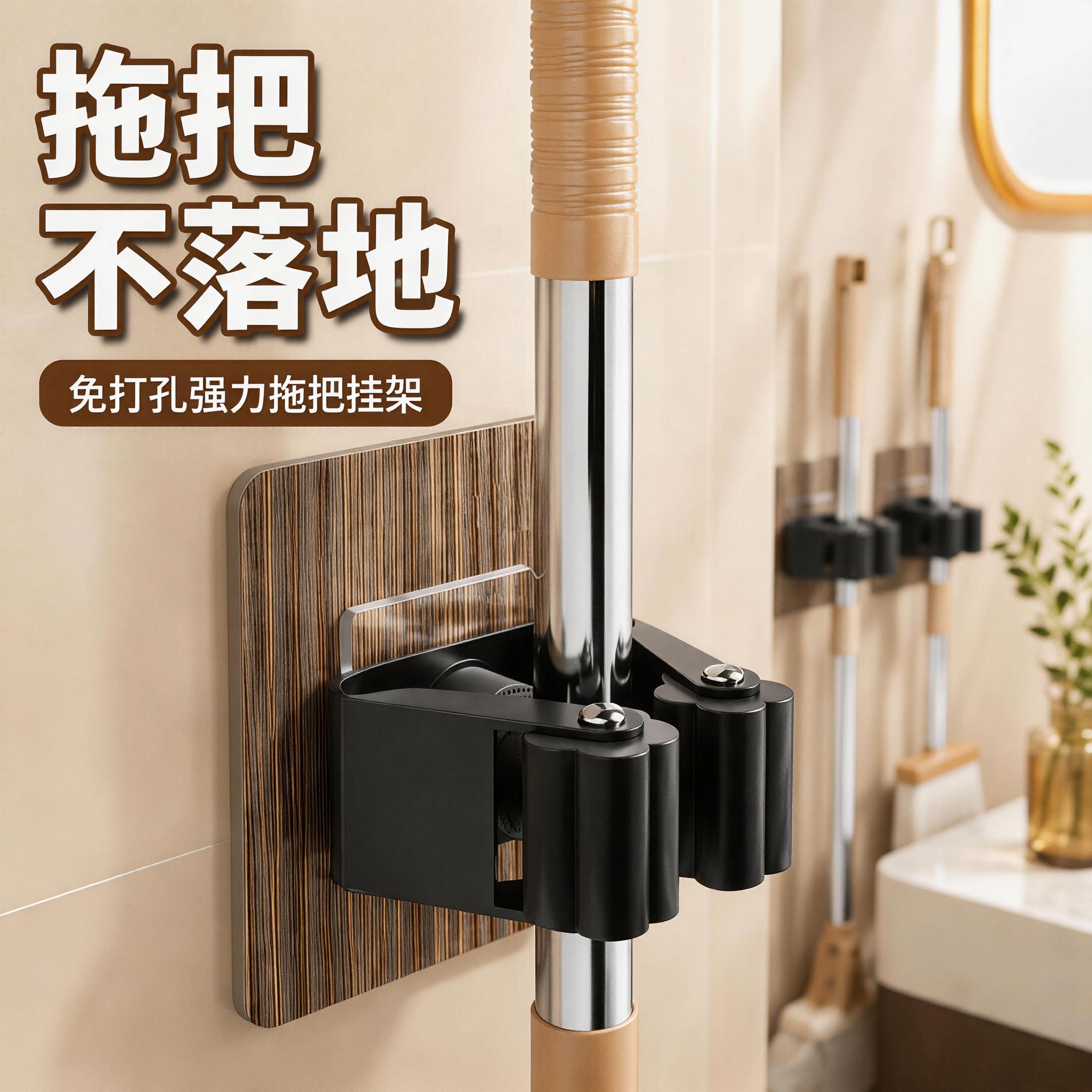 不锈钢免打孔强力拖把夹图片