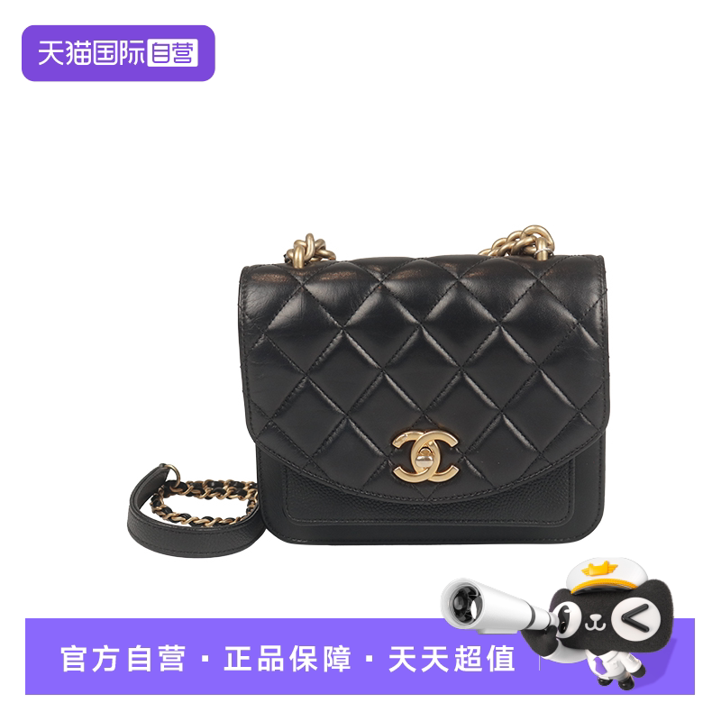 【自营】中古「9.0新CHANEL香奈儿粗链条手柄方盖黑色牛皮斜挎包