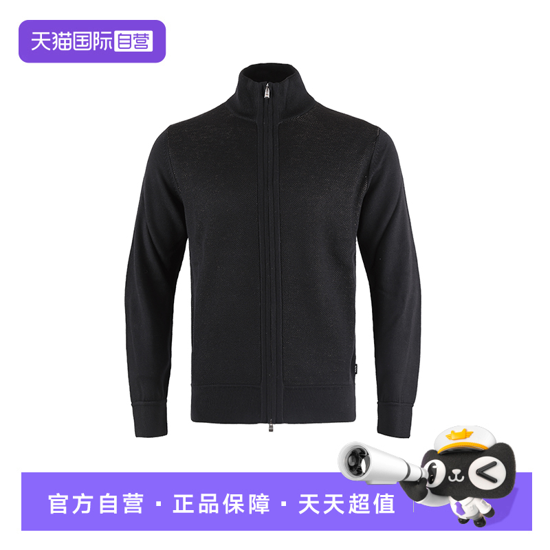 【自营】Hugo Boss/雨果博斯男士纯色立领拉链长袖针织衫毛衣外套