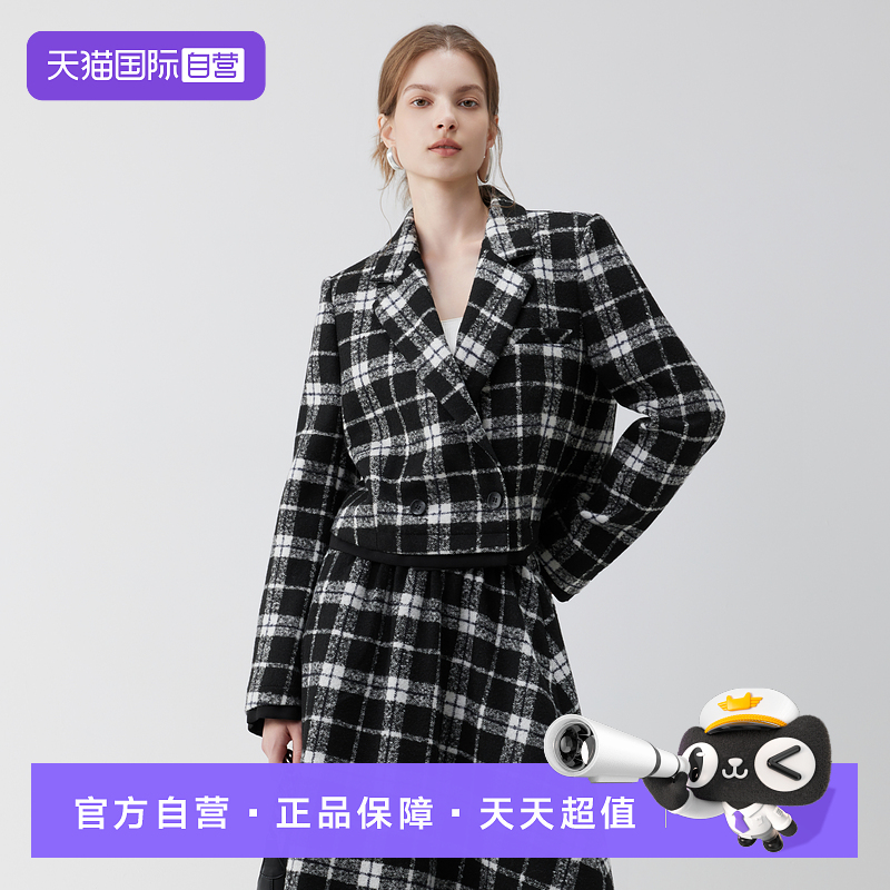 ELLE黑白格纹西装短外套女