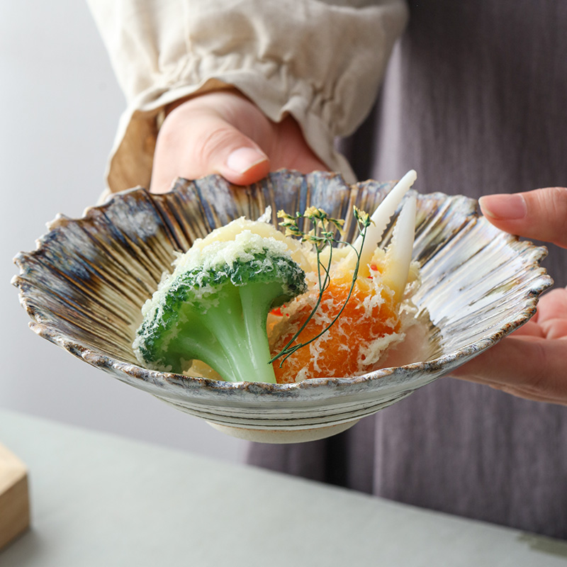 【自营】灶师窑日本进口陶瓷唐津风海胆钵沙拉碗汤碗水果碗18cm
