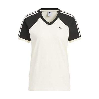 【自营】adidas阿迪达斯女三叶草V领三条纹复古短袖T恤KF0316