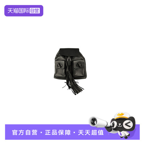 【自营】中古9新GUCCI(古驰)BAMBOO BACKPACK黑色粒面牛皮双肩包