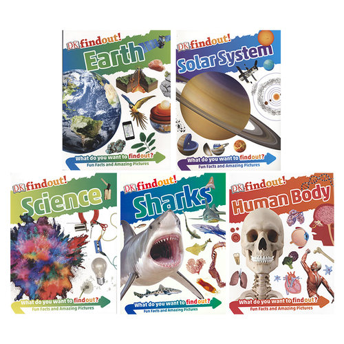 【自营】DK Findout 发现系列5册科学版 儿童英语百科读物 科普知识 人体 科学 太阳系 地球 鲨鱼 英文原版进口图书