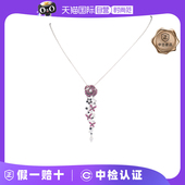 自营 中古95新日本进口玫瑰花型红宝石黑钻项链K18白金45.5cm