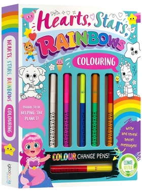 【自营】Hearts Stars Rainbows Robots Racers Dinosaurs Unicorns 艺术英语启蒙涂色书 赠彩色画笔 儿童英语读物 英文原版