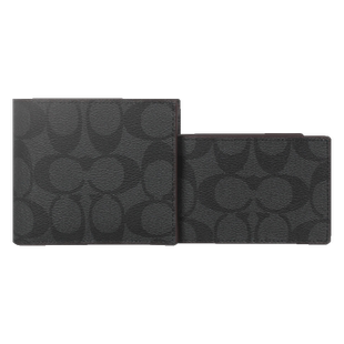 【自营】COACH/蔻驰男士PVC短款钱包黑灰色拼色新年礼物/送礼