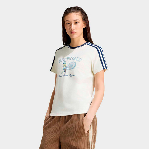 【自营】adidas阿迪达斯三叶草网球风印花女宽松短袖T恤 KX6887
