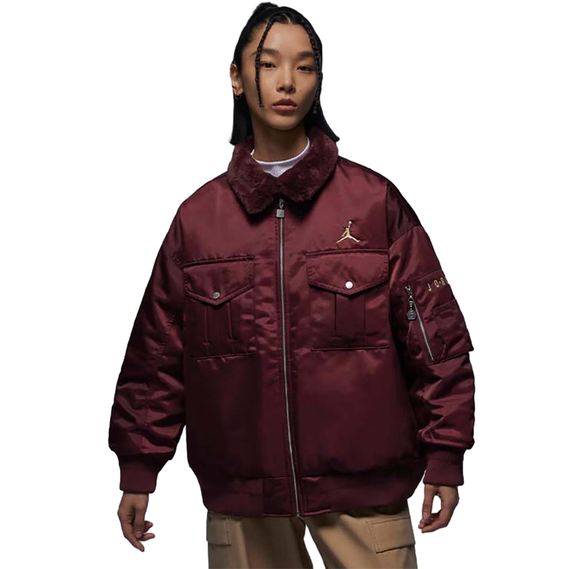 【自营】耐克女新年款保暖龙年刺绣红色飞行员夹克棉服FZ6449-619
