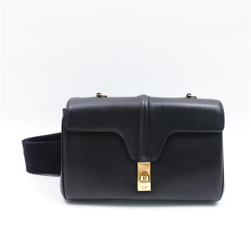 【自营】CELINE95新常规黑色金扣牛皮单肩包斜挎包手提包H