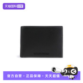 自营 EMPORIO ARMANI 阿玛尼纯色双折设计短款 牛皮钱包黑色