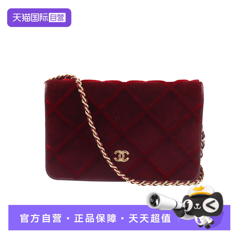 【自营】中古「9.0新」CHANEL(香奈儿)雕花红扣丝绒单肩包斜挎包