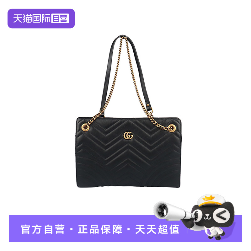 【自营】中古9新GUCCI古驰GG MARMONT绗缝链条托特包单肩包黑色