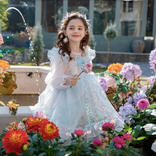 女童连衣裙2026春装新款小女孩绝美公主裙儿童亮片网纱生日礼服裙