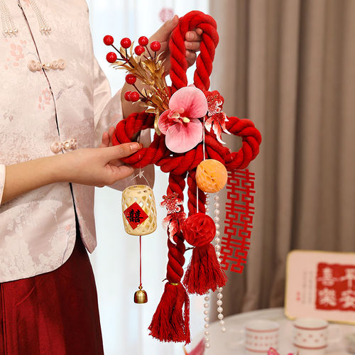 婚房装饰万字结挂饰结婚用品门把手婚礼卧室装扮客厅新房布置喜字
