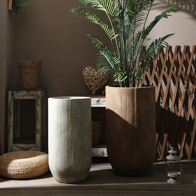 侘寂风特大号高款镁泥花盆客厅庭院阳台落地绿植柠檬树橄榄树花盆