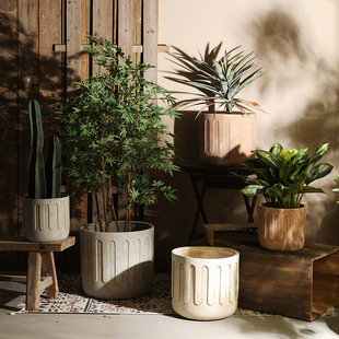 复古做旧水泥花盆客厅阳台花园户外绿植物盆龟背叶落地花盆大号