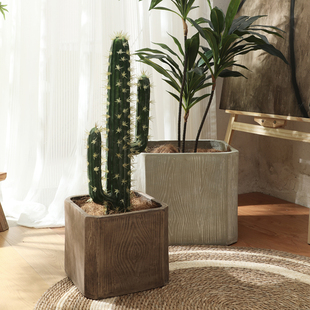 复古落地镁泥大花盆方形绿植花器大型室内户外客厅摆设北欧简约