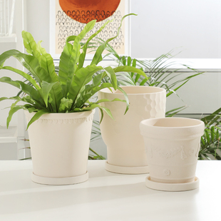 简约米白色高级感陶土花盆花园庭院家用粗陶陶瓷蝴蝶兰绿植创意盆