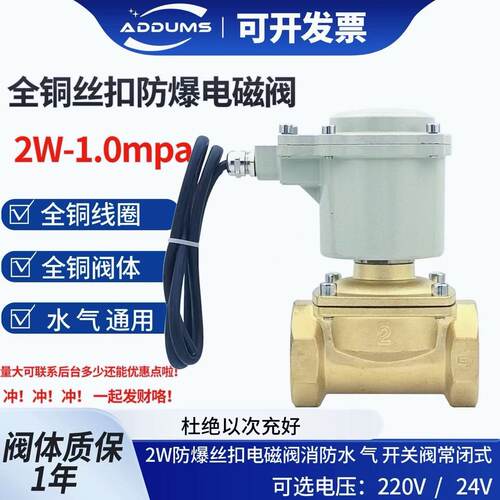 2W防爆电磁阀 丝扣防爆电磁阀220V/24V 隔爆电磁阀水气油消防水阀