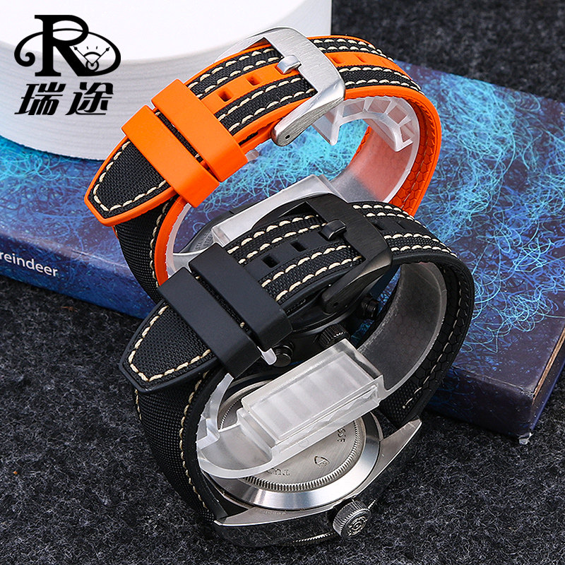 适配美度舵手M005欧米茄海马600 汉密尔顿氟橡胶硅胶手表带男22mm