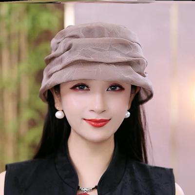布塔香云纱香妃帽女式四季戴帽子真丝堆堆帽遮白发时尚减龄渔夫帽