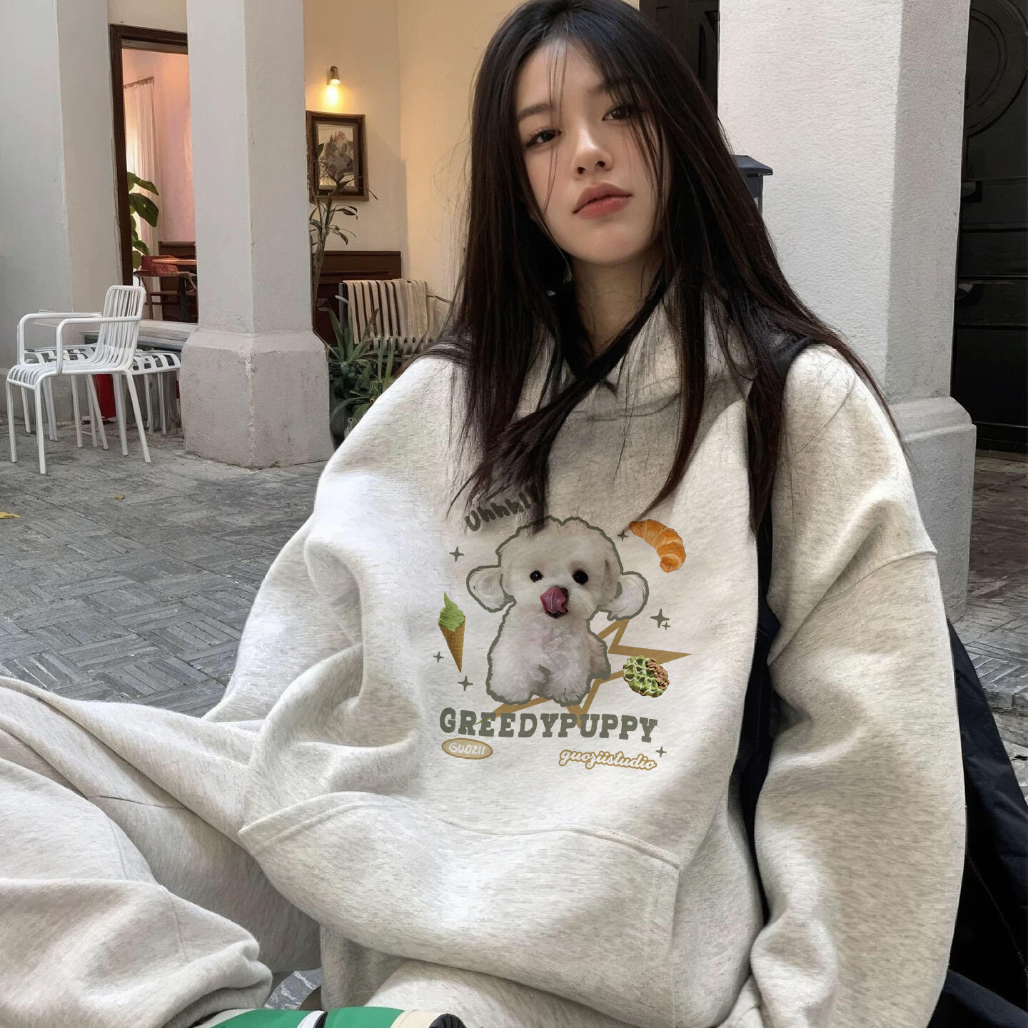 灰色连帽巨好看的早秋卫衣女新款卫衣/绒衫