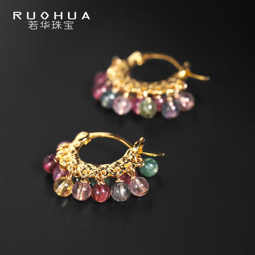 若华珠宝雀月彩色糖果耳环女耳饰