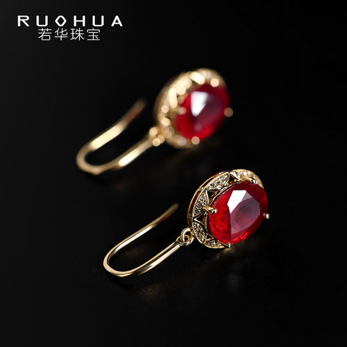 大颗粒红宝石耳环18K金耳饰