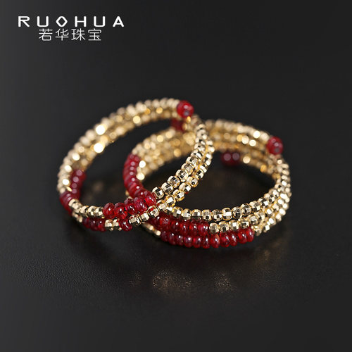 红宝石戒指女18K金彩宝双层尾戒