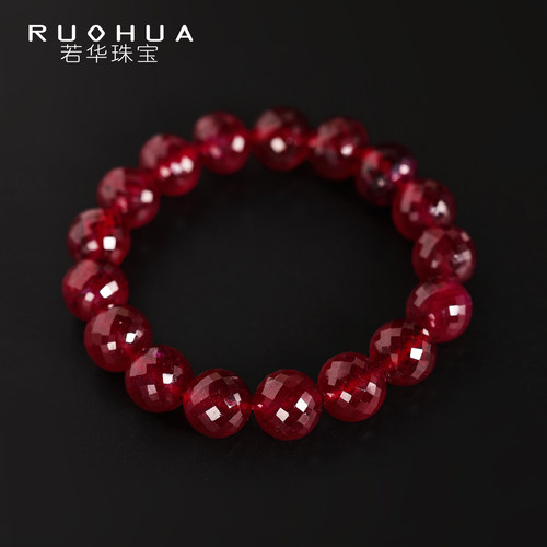 若华珠宝赤霞 大颗粒刻面红宝石弹力手串彩宝首饰大气款式礼物