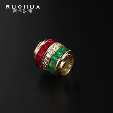 若华珠宝一路繁花# 赞比亚祖母绿路路通吊坠女18K金红宝石彩宝