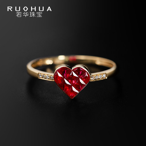 若华老烧红宝石18K金戒指