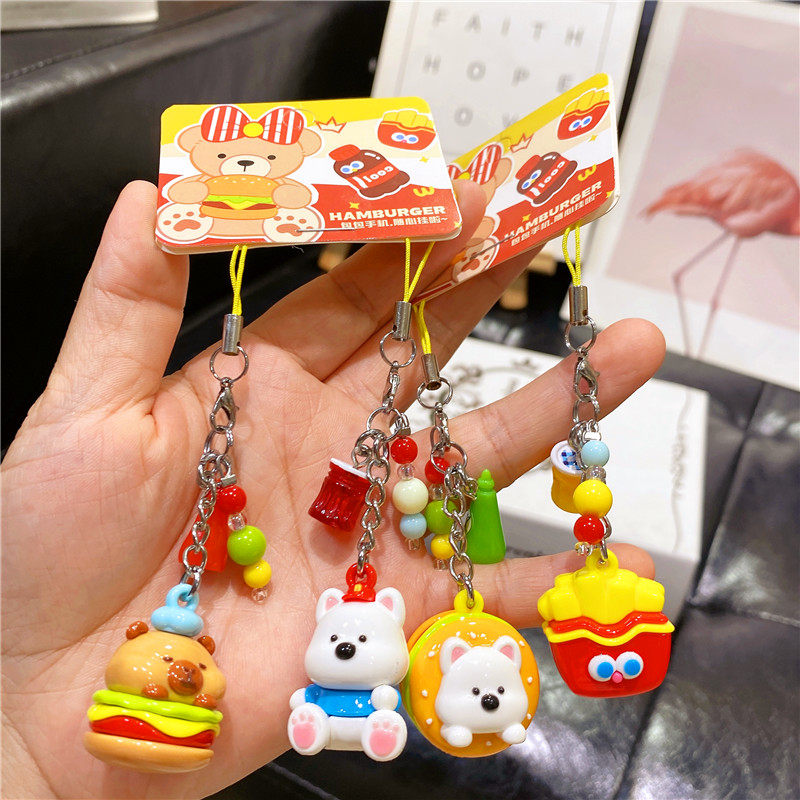 网红创意小鼻嘎汉堡卡皮巴拉对装钥匙扣手机链学生通用手机壳挂饰