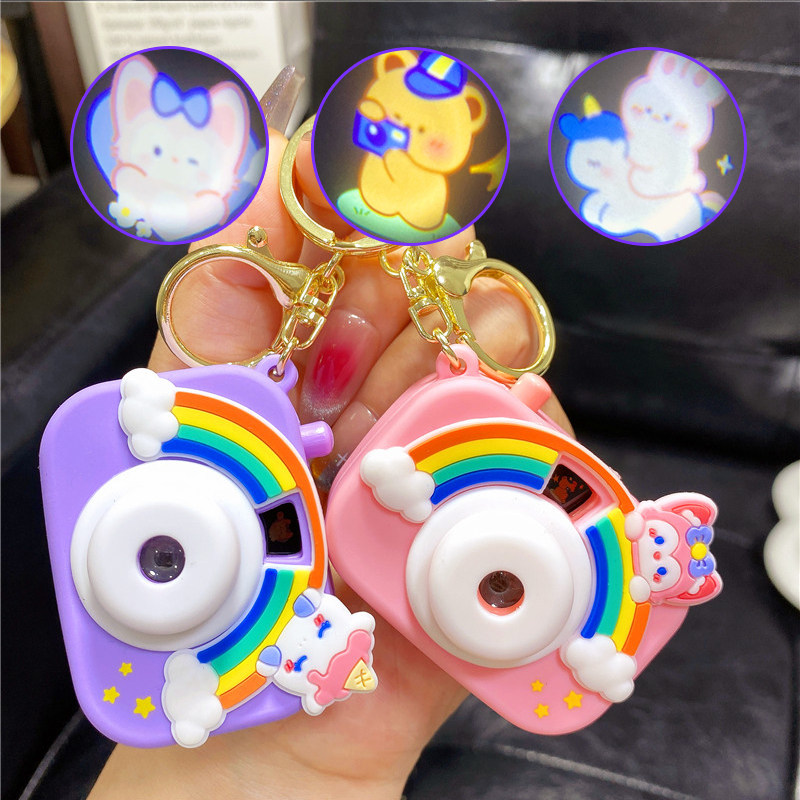 创意迷你卡通可爱小熊投影相机钥匙扣汽车钥匙挂件小礼物包挂饰女