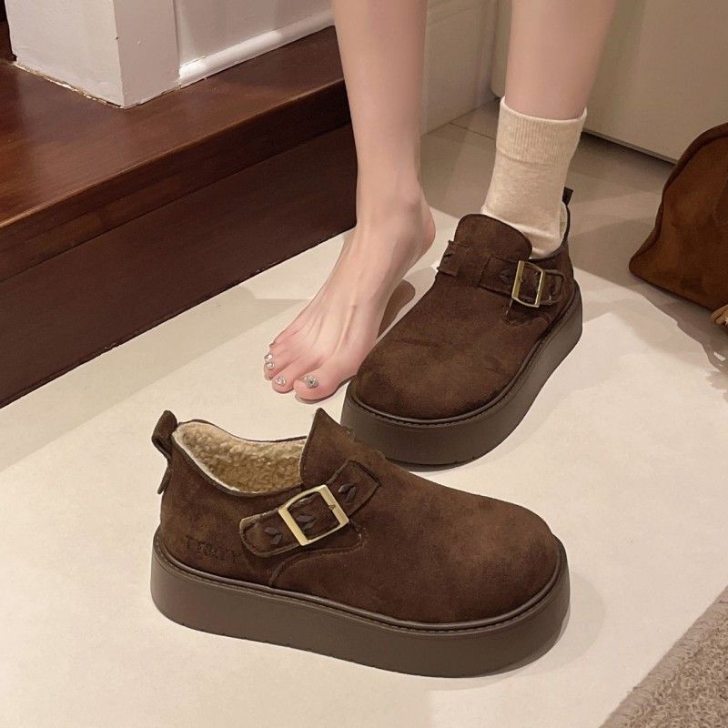 东北雪地靴保暖魔术贴勃肯鞋女2025冬新款厚底加绒松糕皮带扣棉鞋